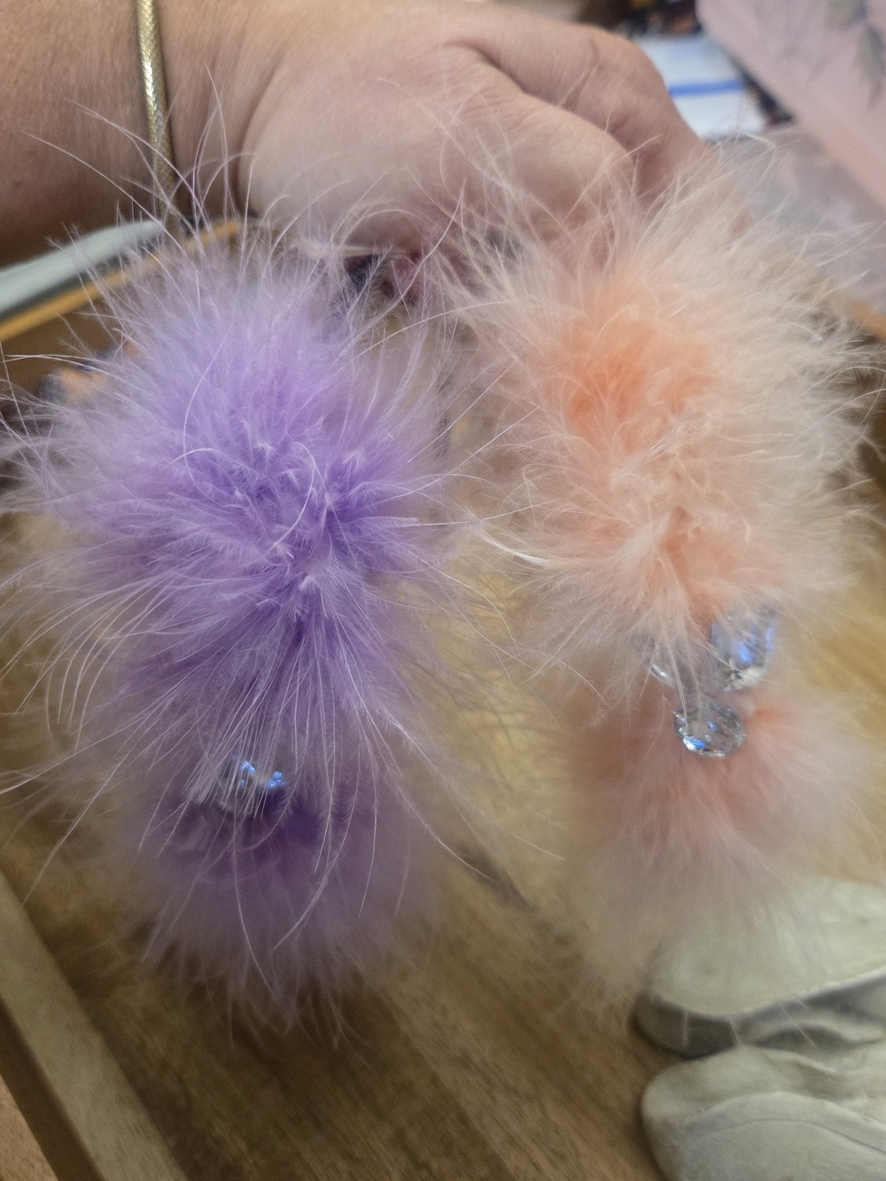 Plush Pom-Pom Keychain - Lavender and Peach